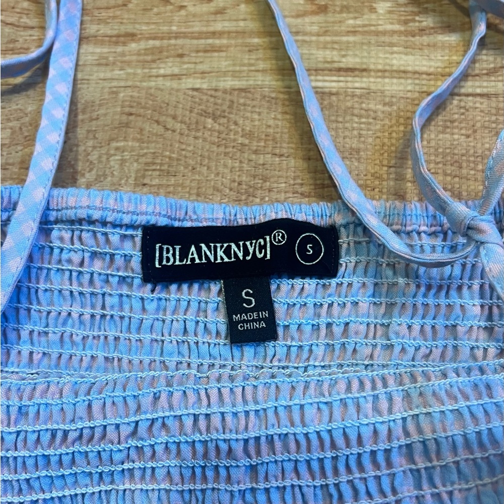 Smocked Tie Strap Crop Top Size S | Pastel Blue Gingham Ruffle Cottagecore Tank - Picture 4 of 4